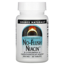 Ніацинамід (В3), Source Naturals No-Flush Niacin, проти припливів, 500 мг, 60 таблеток