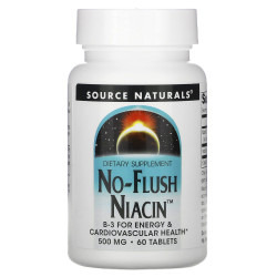 Ниацинамид (В3), Source Naturals No-Flush Niacin, против приливов, 500 мг, 60 таблеток
