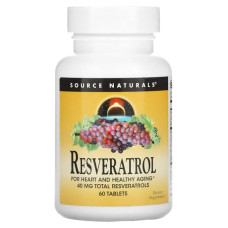 Ресвератрол 40 мг, Source Naturals Resveratrol, 60 таблеток
