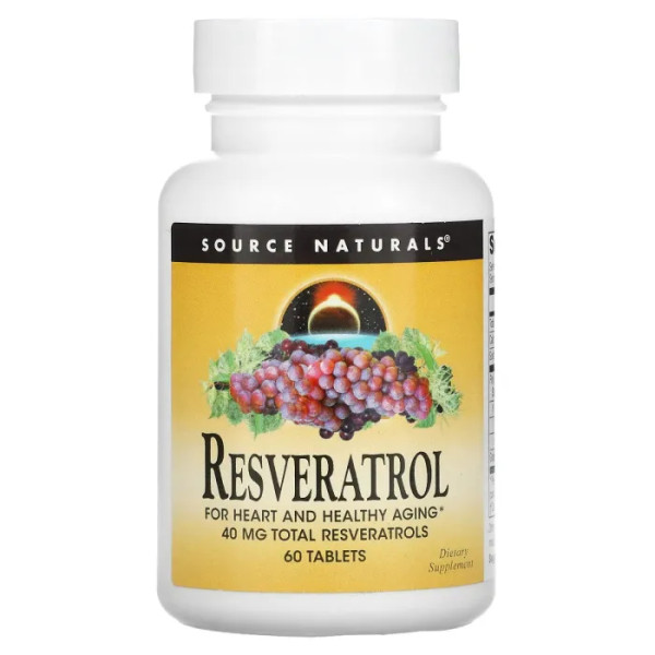 Ресвератрол, Resveratrol, Source Naturals, 40 мг, 60 таблеток