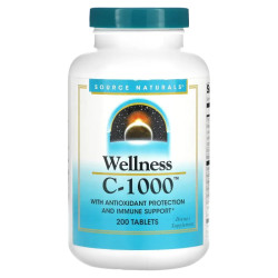 Витамин C 1000 мг, Source Naturals Wellness C-1000, антиоксидантная защита и иммунная поддержка, 200 таблеток