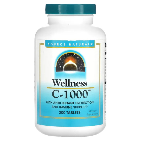 Вітамін С, Wellness C-1000, Source Naturals, антиоксидантний захист та імунна підтримка, 1000 мг, 200 таблеток