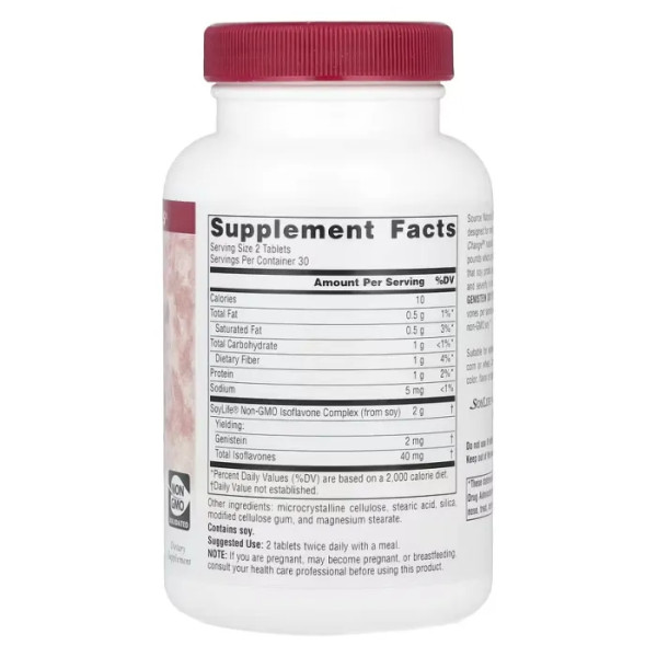Соєві ізофлавони, Genistein Soy, Source Naturals, комплекс, 2000 мг, 60 таблеток (1000 мг у кожній таблетці)