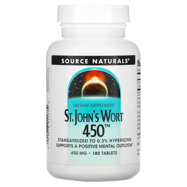 Звіробій, St. John's Wort, Source Naturals, 450 мг, 180 таблеток