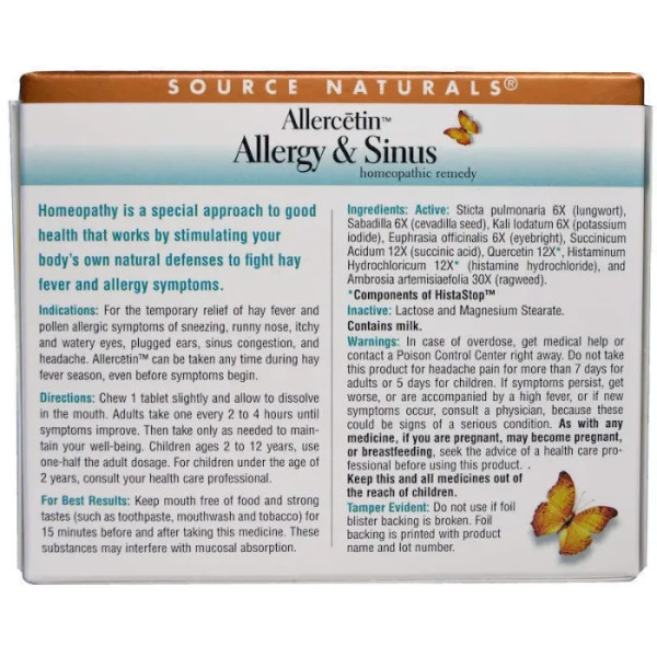 Гомеопатия для аллергиков, Allergy & Sinus, Source Naturals, 48 таб.