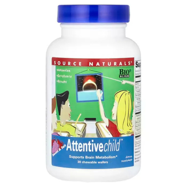 Уважна дитина, Attentive Child, Source Naturals, солодкий і терпкий, 30 жувальних таблеток