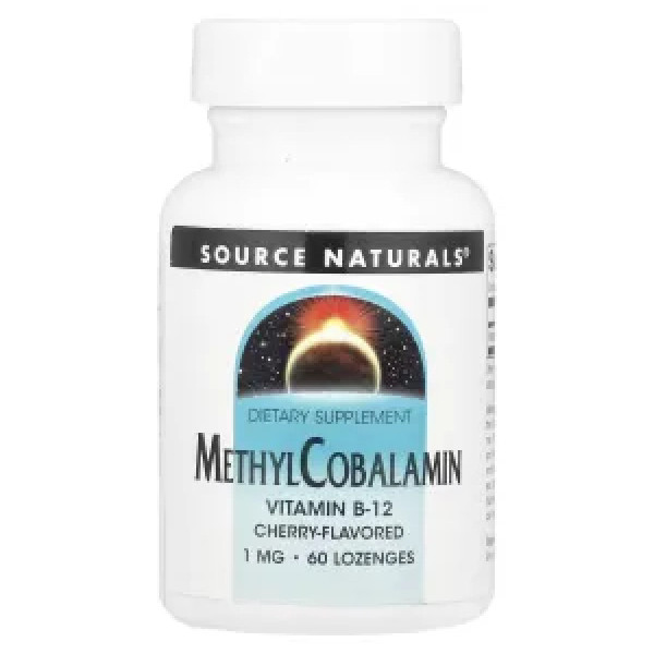 Метилкобаламін, MethylCobalamin, Source Naturals, вишня, 1 мг, 60 пастилок