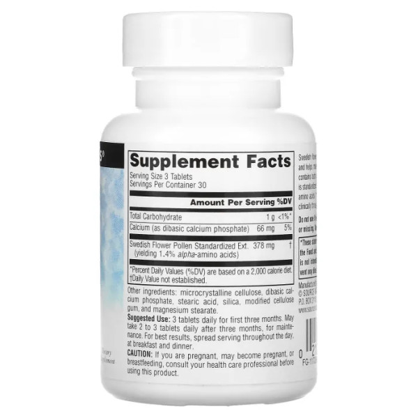 Підтримка функції простати, Swedish Flower Pollen, Source Naturals, 90 таблеток