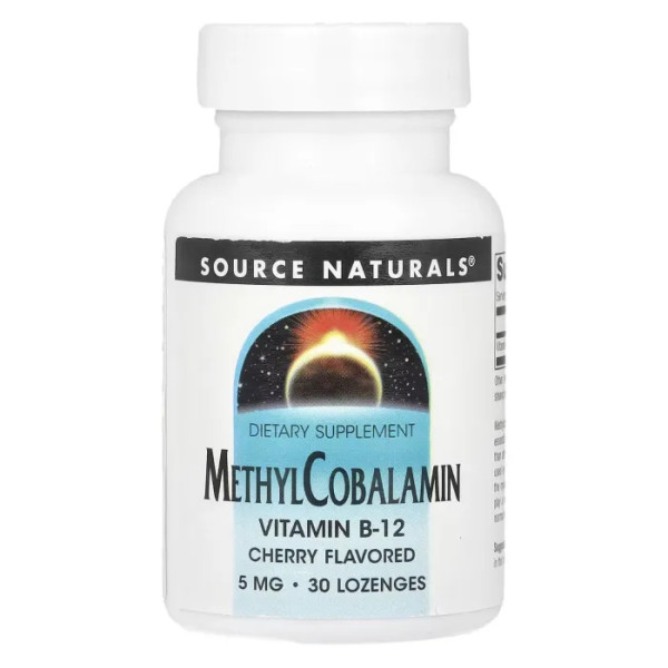 Метилкобаламін, MethylCobalamin, Source Naturals, вишня, 5 мг, 30 пастилок