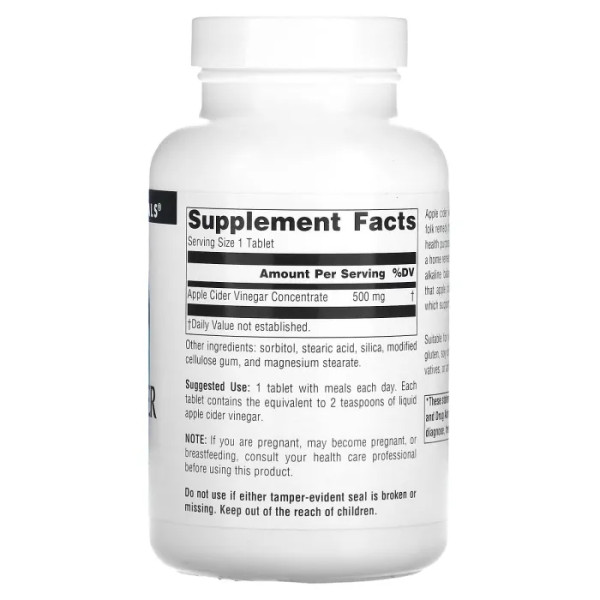 Яблучний оцет, Apple Cider Vinegar, Source Naturals, 500 мг, 90 таблеток