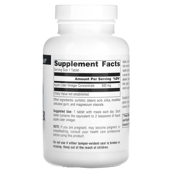 Яблучний cідровий оцет, Apple Cider Vinegar, Source Naturals, 500 мг, 180 таблеток