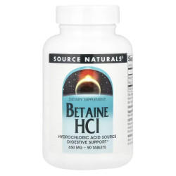 Бетаин HCL 650 мг, Source Naturals Betaine HCL, 90 таблеток
