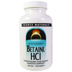 Бетаїн гідрохлорид, Source Naturals Betaine HCL, 650 мг, 180 таблеток