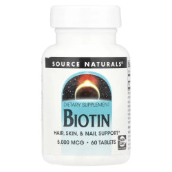 Биотин 5000 мкг, Source Naturals Biotin, 60 таблеток