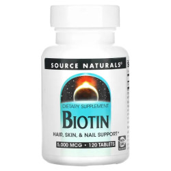 Біотин 5 мг, Source Naturals Biotin, 120 таблеток