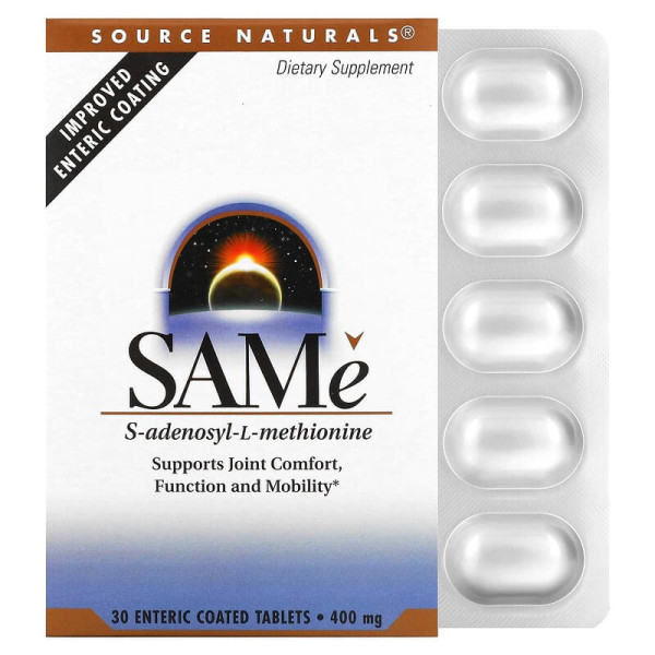S-Аденозилметіонін, SAM-e, Source Naturals, 400 мг, 30 таб.