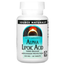 Альфа-ліпоєва кислота, Source Naturals Alpha Lipoic Acid, уповільненого вивільнення, 300 мг, 60 таблеток