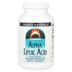 Альфа липоевая кислота 600 мг пролонгированного высвобождения, Source Naturals Alpha Lipoic Acid, 120 таблеток 300 мг в таблетке