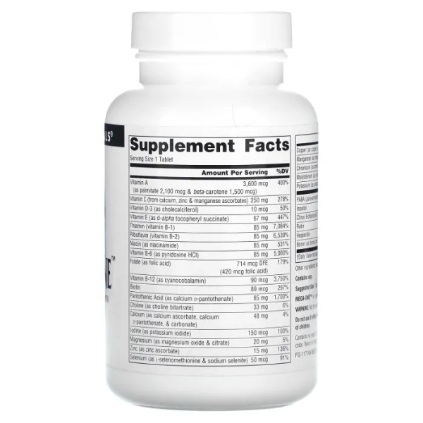 Мультивітаміни та мінерали, без заліза, Mega-One, Source Naturals, по 1 на день, 90 таблеток