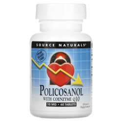 Поликозанол и коэнзим Q10 10 мг, Source Naturals Policosanol with Coenzyme Q10, 60 таблеток