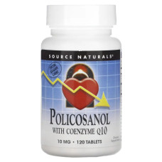 Поликозанол и коэнзим Q10, Source Naturals Policosanol with Coenzyme Q10, 10 мг, 120 таблеток