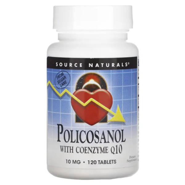 Полікозанол і коензим Q10 (Policosanol with Coenzyme Q10), Source Naturals, 10 мг, 120 таблеток