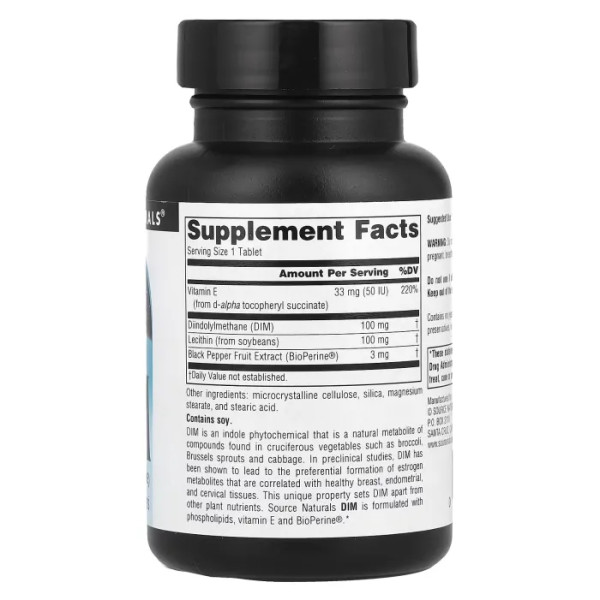 Дііндолілметан, DIM, Source Naturals, 100 мг, 30 таблеток.