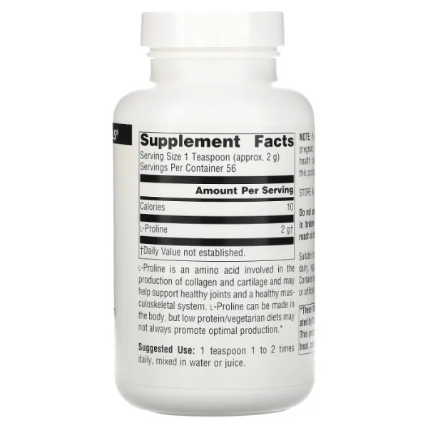 Пролин, L-Proline Powder, Source Naturals, порошок, 113,4 г