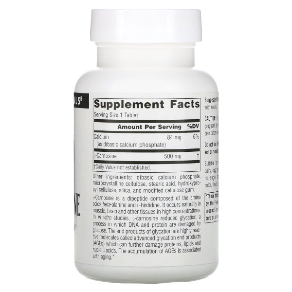 L-карнозин, L-Carnosine, Source Naturals, 500 мг, 60 таблеток.
