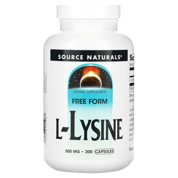 Лізин, L-Lysine, Source Naturals, 500 мг, 200 капсул