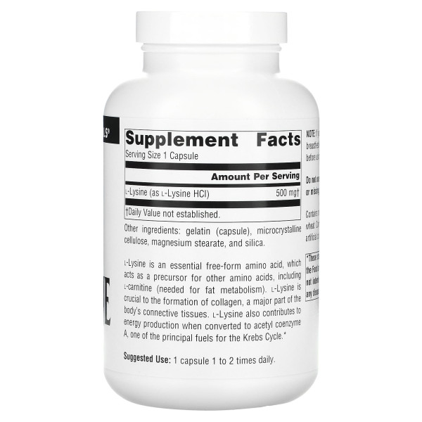 Лізин, L-Lysine, Source Naturals, 500 мг, 200 капсул
