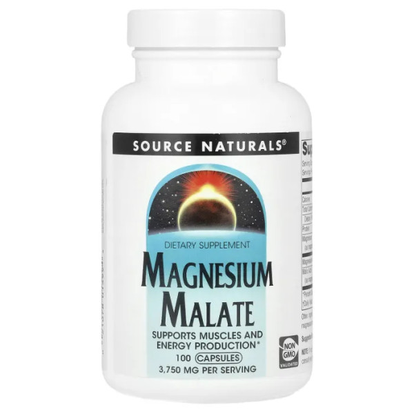 Магній малат, Magnesium Malate, Source Naturals, 3750 мг, 100 капсул (625 мг у капсулі)