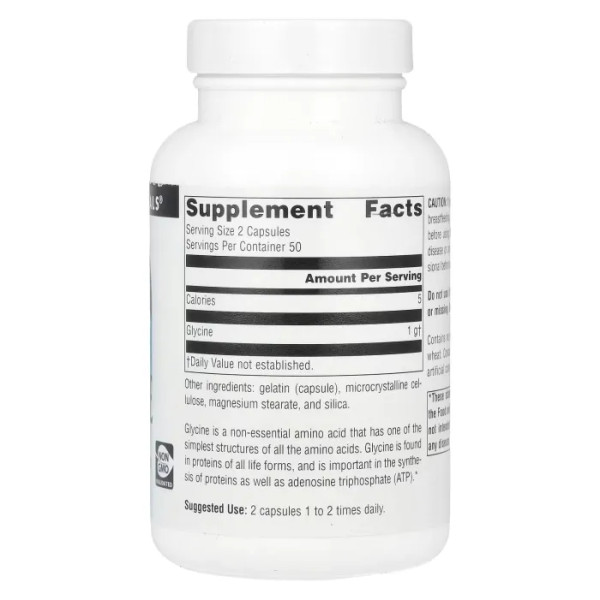 Гліцин, Glycine, Source Naturals, 1000 мг, 100 капсул (500 мг у капсулі)