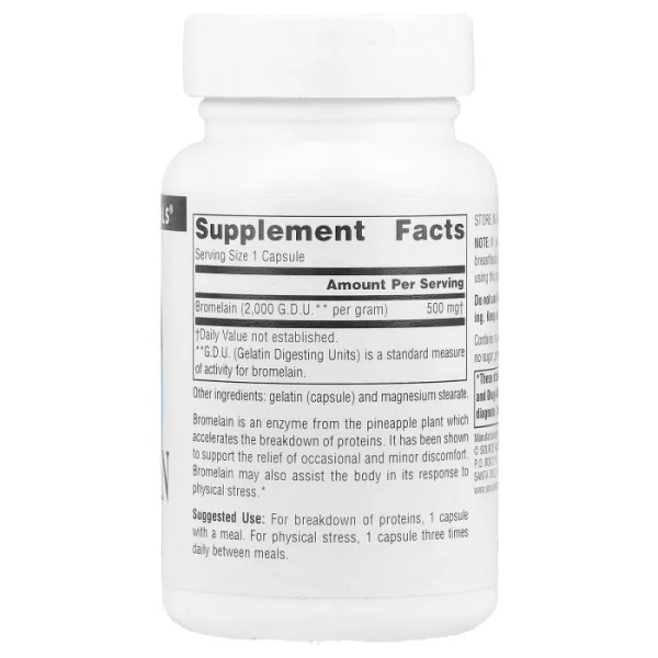 Бромелайн, Bromelain, Source Naturals, 500 мг, 60 капсул