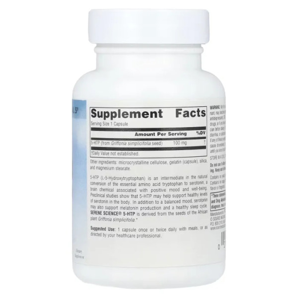 5-НТР (5-гідрокси L-триптофан), 5-HTP, Serene Science, Source Naturals, 100 мг, 60 капсул
