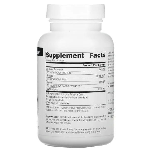 Рослинний панкреатин, Pancreatin, Source Naturals, 475 мг, 120 капсул