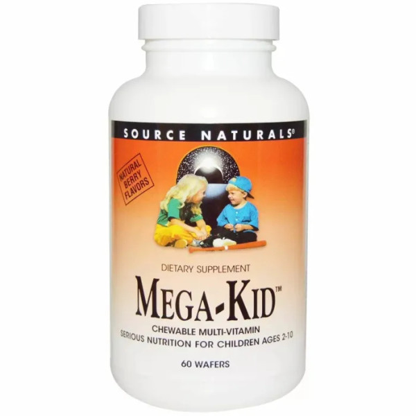 Вітаміни та мінерали для дітей від 2 до 10 років, Mega-Kid, Source Naturals, смак ягід, 60 жувальних таблеток