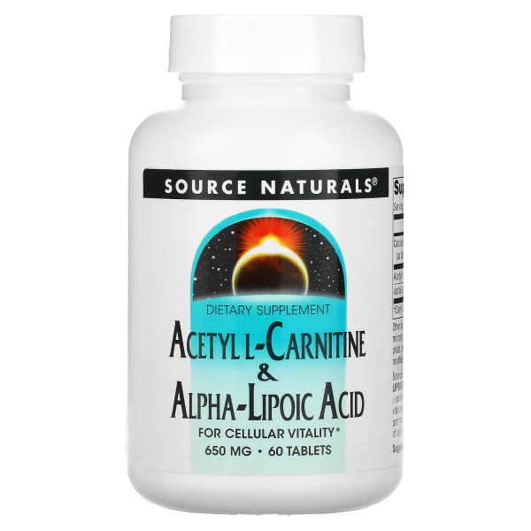 Ацетил карнітин + альфа-ліпоєва кислота, Acetyl L-Carnitine & Alpha Lipoic Acid, Source Naturals, 650 мг, 60 таблеток