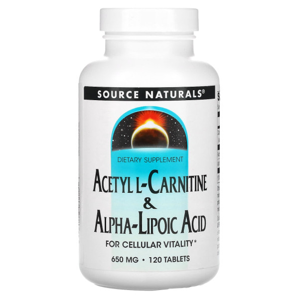 Ацетил карнітин + альфа-ліпоєва кислота, Acetyl L-Carnitine & Alpha-Lipoic Acid, Source Naturals, 650 мг, 120 таблеток
