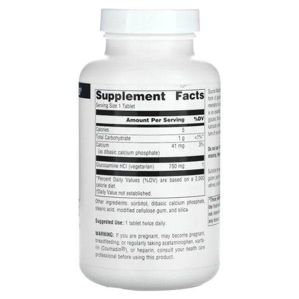 Вегетаріанський глюкозамін, Vegetarian Glucosamine, Source Naturals, 750 мг, 120 таблеток