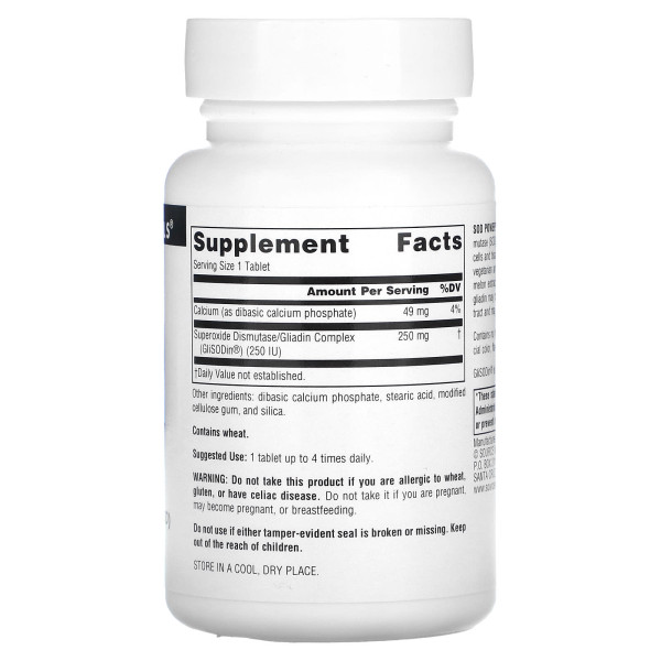 Супероксиддисмутаза СОД, SOD, Source Naturals, 250 мг, 60 таблеток