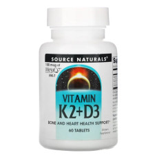 Вітамін К2 + D3, Source Naturals Вітамін K2, 100 мкг, 60 таблеток