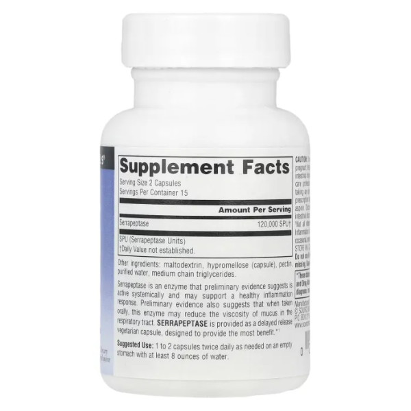 Серрапептаза, Serrapeptase, Source Naturals, 30 капсул