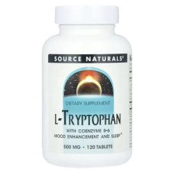 L-триптофан 500 мг, Source Naturals L-Tryptophan With Coenzyme B-6, 120 таблеток