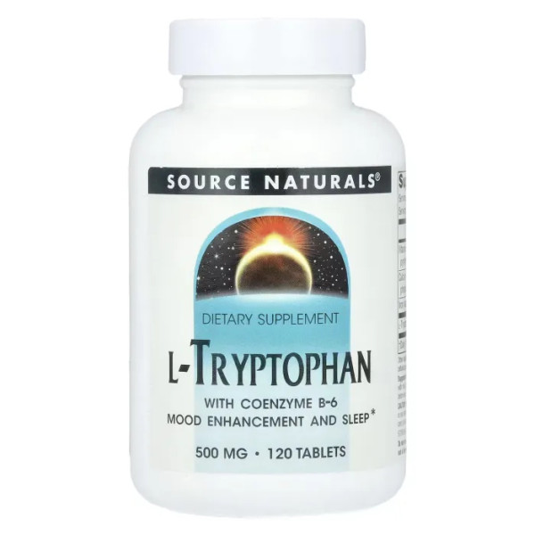 L-триптофан з коензимом B-6, L-Tryptophan With Coenzyme B-6, Source Naturals, 500 мг, 120 таблеток
