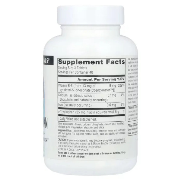 L-триптофан з коензимом B-6, L-Tryptophan With Coenzyme B-6, Source Naturals, 500 мг, 120 таблеток