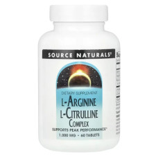 Аргинин и цитруллин 1000 мг комплекс, Source Naturals L-Arginine L-Citrulline, 60 таблеток
