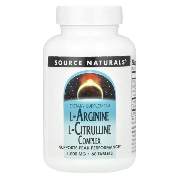 Аргінін цитрулін, L-Arginine L-Citrulline, Source Naturals, комплекс, 1000 мг, 60 таблеток