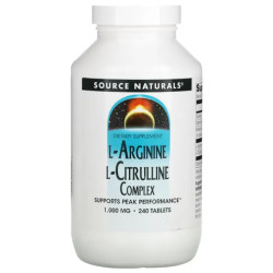 Аргинин, цитруллин 1000 мг, Source Naturals L-Arginine L-Citrulline, комплекс, 240 таблеток