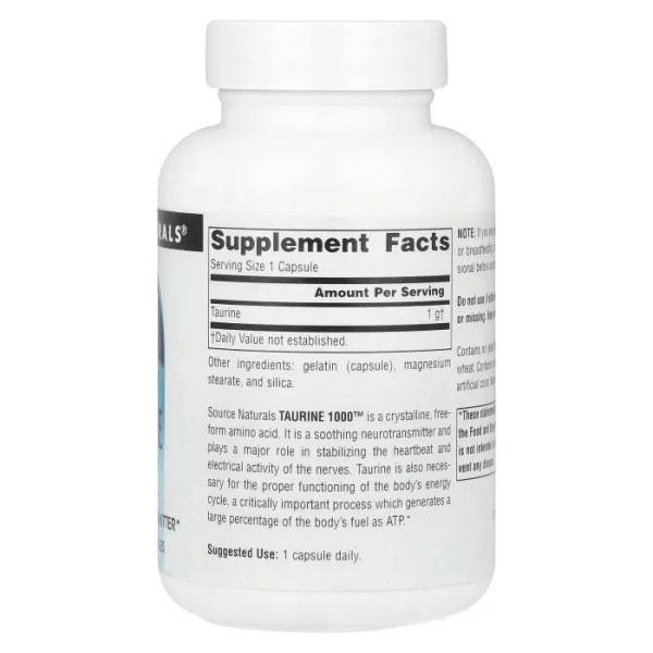 Таурін, Taurine 1000, Source Naturals, 1000 мг, 60 капсул